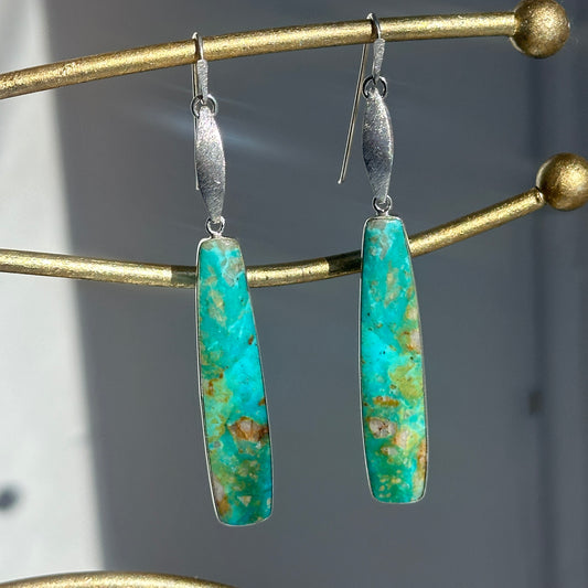 Sterling Silver Elongated Arizona Turquoise Earrings