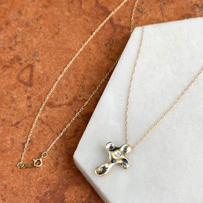 Estate 14KT Yellow Gold Sapphire + Diamond Cross Slide Necklace