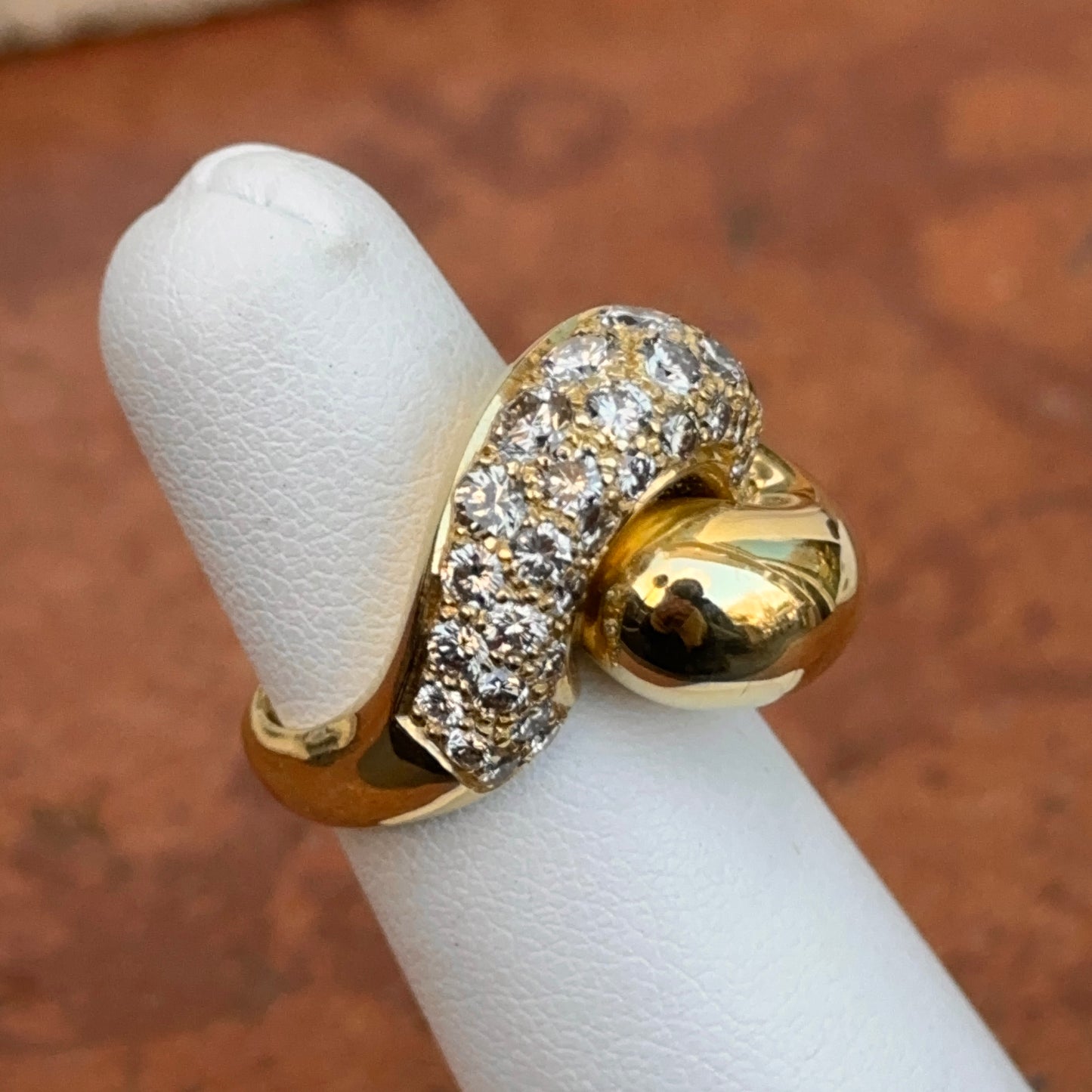 Estate Jose Hess 18KT Yellow Gold Pave Diamond Knot Dome Ring