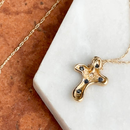 Estate 14KT Yellow Gold Sapphire + Diamond Cross Slide Necklace