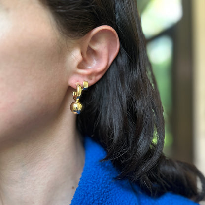 Yellow Gold-Plated Sterling Silver Hoop + Ball Bead Dangle Earrings