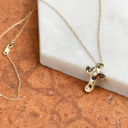 Estate 14KT Yellow Gold Sapphire + Diamond Cross Slide Necklace