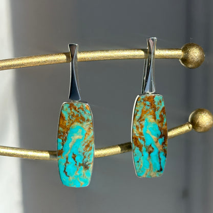Sterling Silver Rectangle Arizona Turquoise Earrings