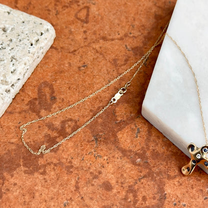 Estate 14KT Yellow Gold Sapphire + Diamond Cross Slide Necklace