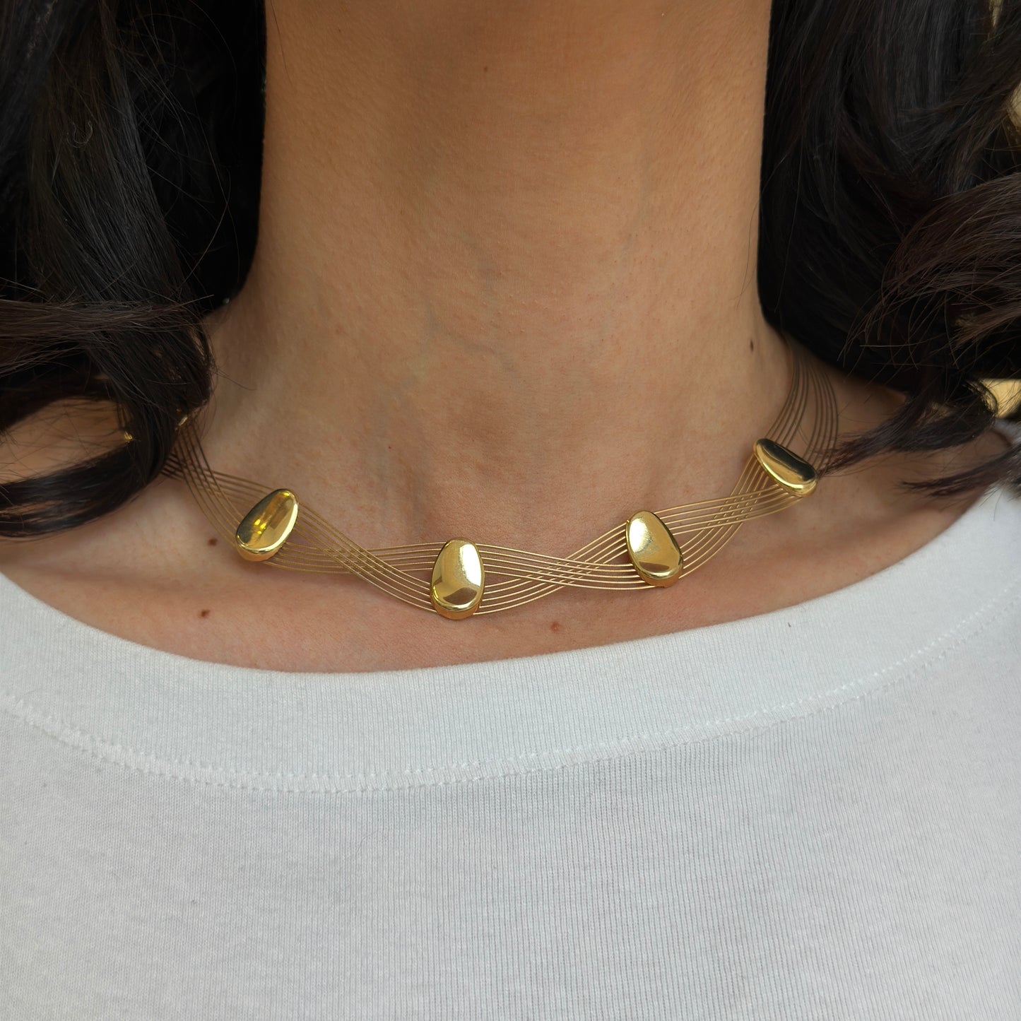 Estate 14KT Yellow Gold 10-Strand Disc Station Collar Necklace