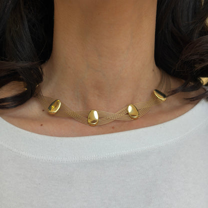 Estate 14KT Yellow Gold 10-Strand Disc Station Collar Necklace