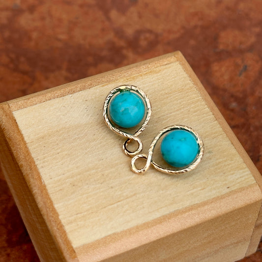Estate 10KT Yellow Gold Round Turquoise Ball Earring Charms