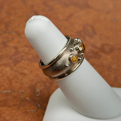Estate 18KT White Gold Matte Bezel Yellow Diamond Band Ring