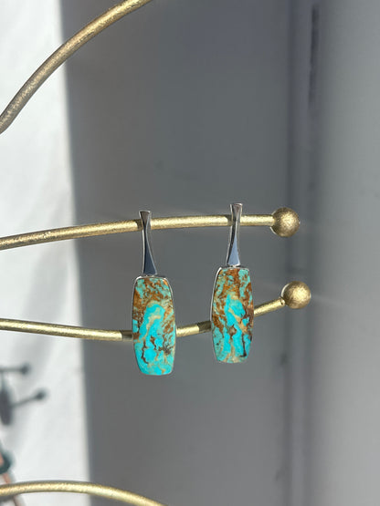 Sterling Silver Rectangle Arizona Turquoise Earrings