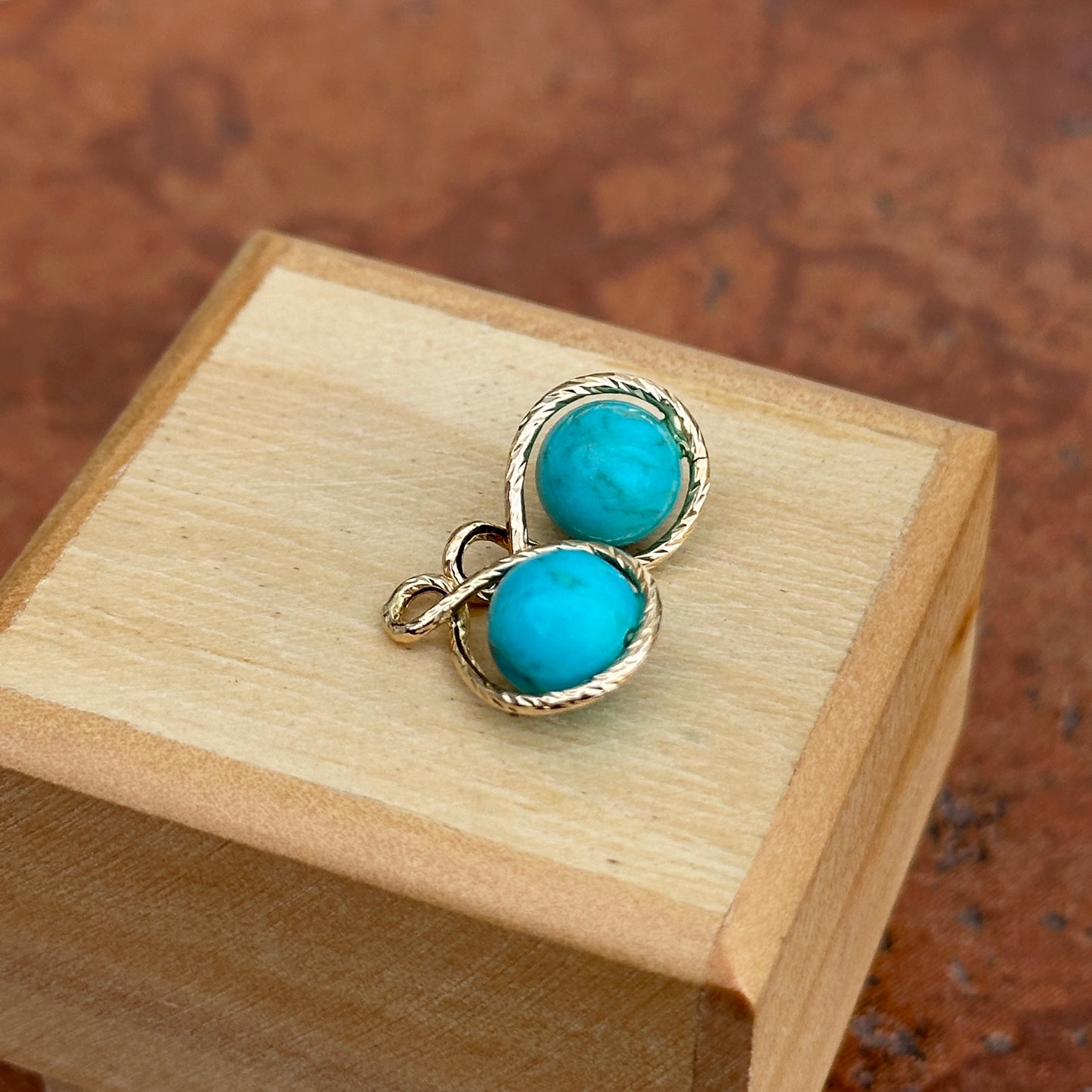 Estate 10KT Yellow Gold Round Turquoise Ball Earring Charms