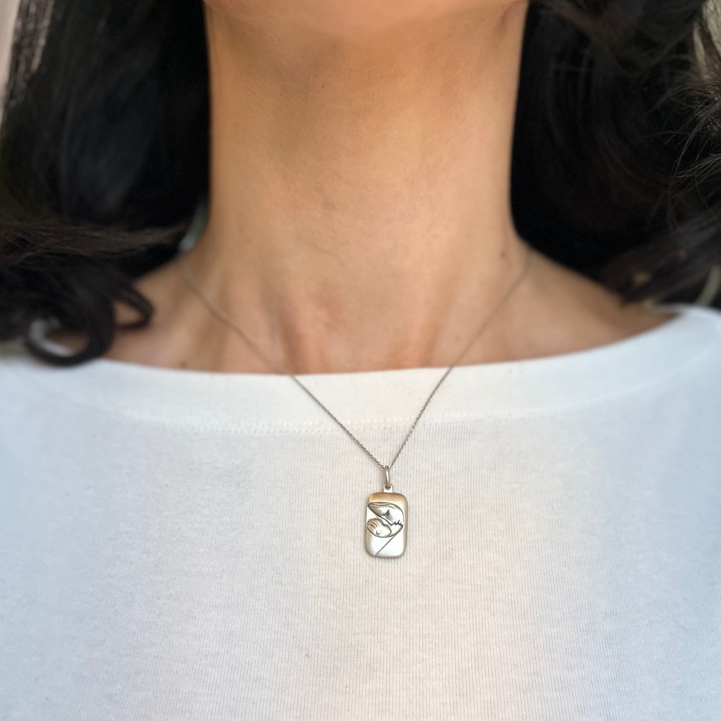 Sterling Silver Mother + Baby Rectangle Pendant