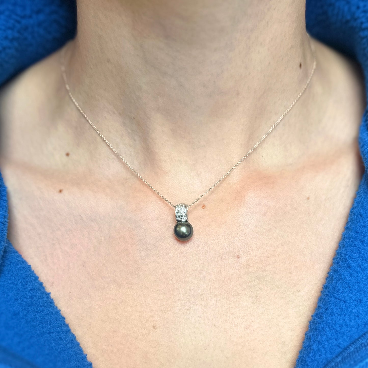 Estate 14KT White Gold Diamond + Tahitian Gray Pearl Pendant