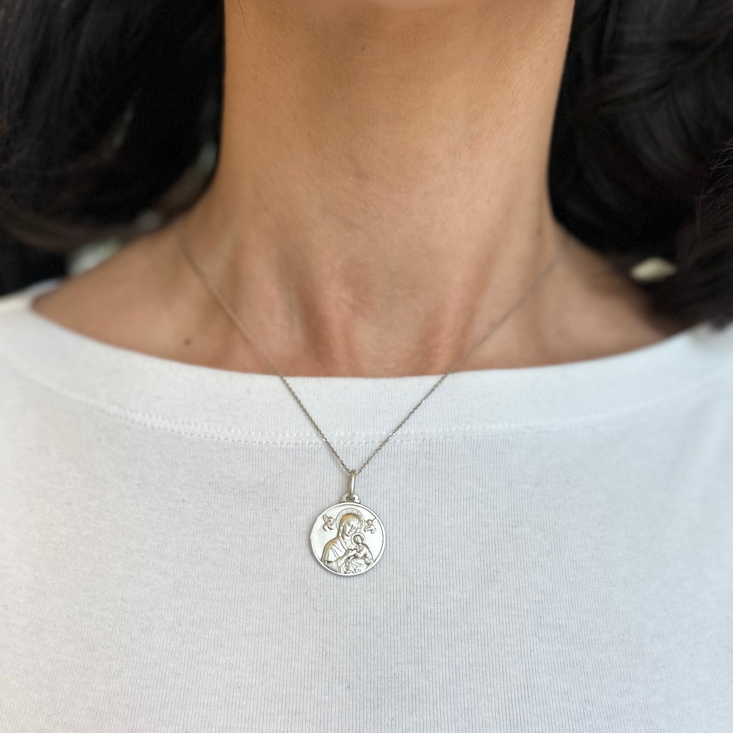 Sterling Silver Our Lady of Perpetual Help Medal Pendant 21mm