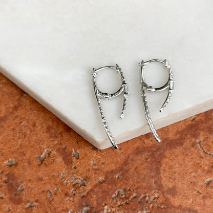 Estate 14KT White Gold Baguette Diamond Huggie Hoop Dangle Earrings