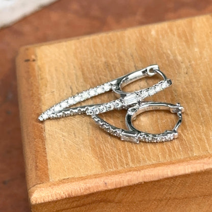 Estate 14KT White Gold Baguette Diamond Huggie Hoop Dangle Earrings