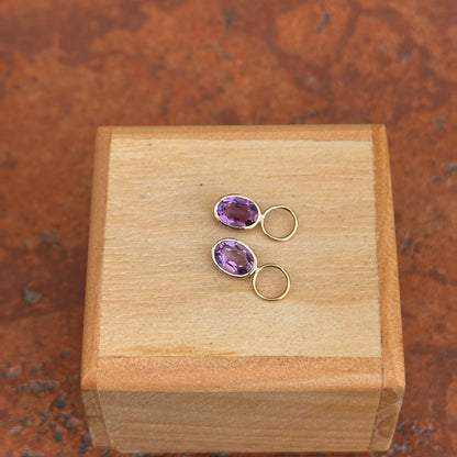 Estate 14KT Yellow Gold Oval Bezel Purple Amethyst Earring Charms