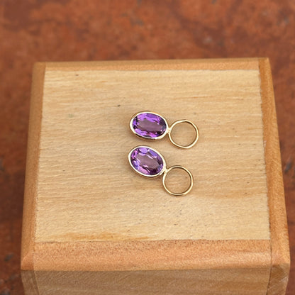 Estate 14KT Yellow Gold Oval Bezel Purple Amethyst Earring Charms