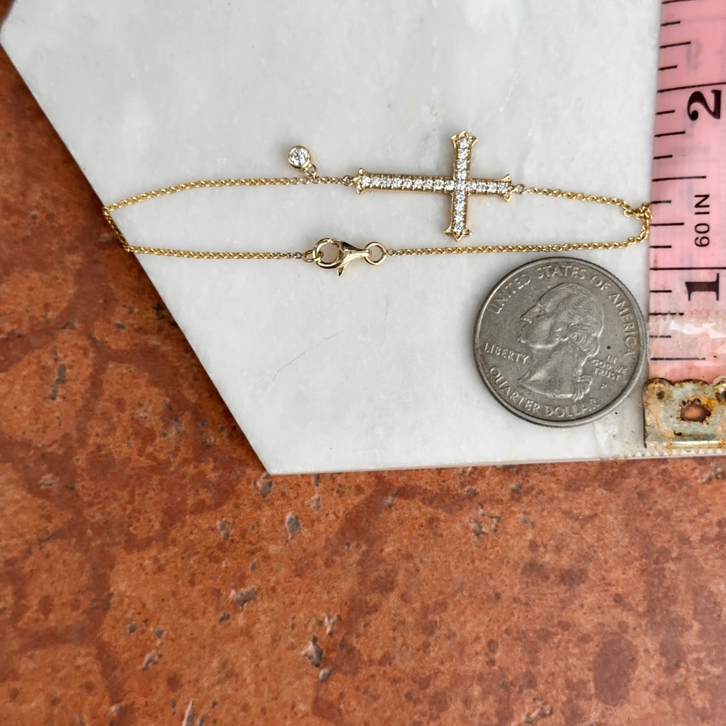 Estate 14KT Yellow Gold Diamond Cross Chain Bracelet