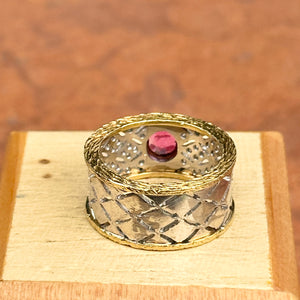 Estate 14KT White Gold + 18KT Yellow Gold Byzantine Ruby + Diamond Band Ring