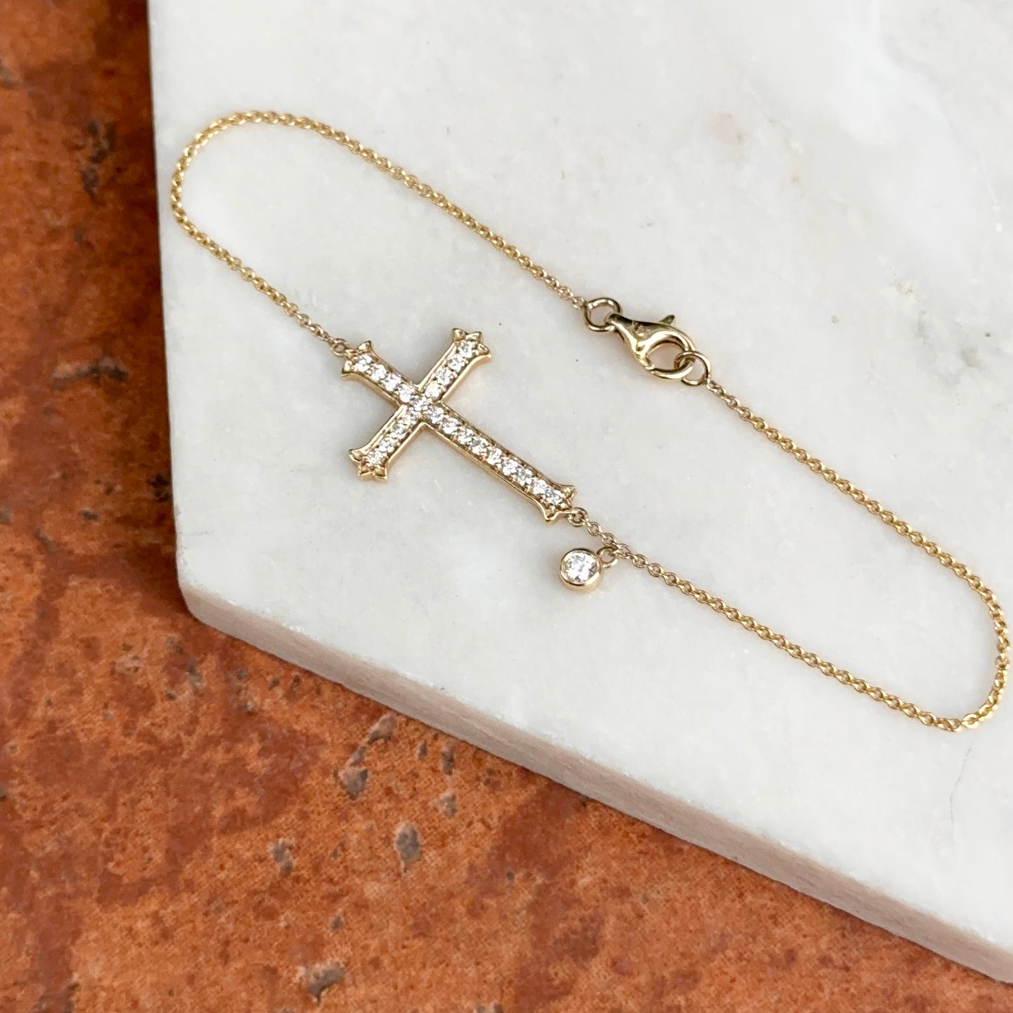 Estate 14KT Yellow Gold Diamond Cross Chain Bracelet