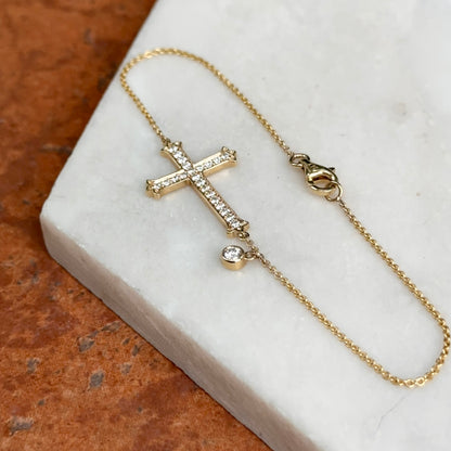 Estate 14KT Yellow Gold Diamond Cross Chain Bracelet