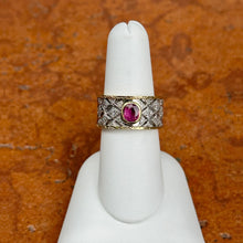 Load image into Gallery viewer, Estate 14KT White Gold + 18KT Yellow Gold Byzantine Ruby + Diamond Band Ring