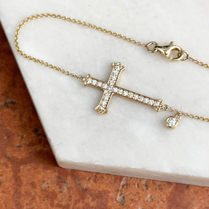Estate 14KT Yellow Gold Diamond Cross Chain Bracelet