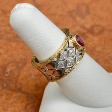 Load image into Gallery viewer, Estate 14KT White Gold + 18KT Yellow Gold Byzantine Ruby + Diamond Band Ring
