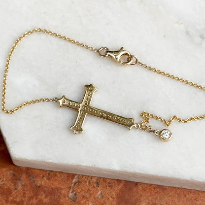 Estate 14KT Yellow Gold Diamond Cross Chain Bracelet