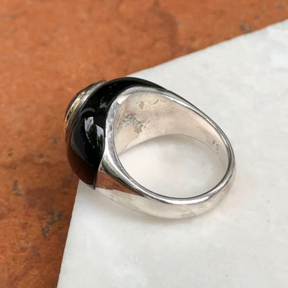 Estate Sterling Silver + 18KT Yellow Gold Amethyst + Onyx Dome Ring