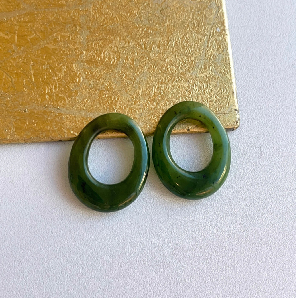 Estate Spinach Jadeite Oval Earring Charms