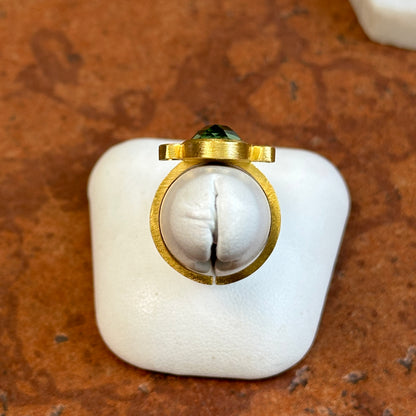 18KT Yellow Gold-Plated Oval Green Stone + Round White Stone Ring