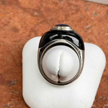 Estate Sterling Silver + 18KT Yellow Gold Amethyst + Onyx Dome Ring