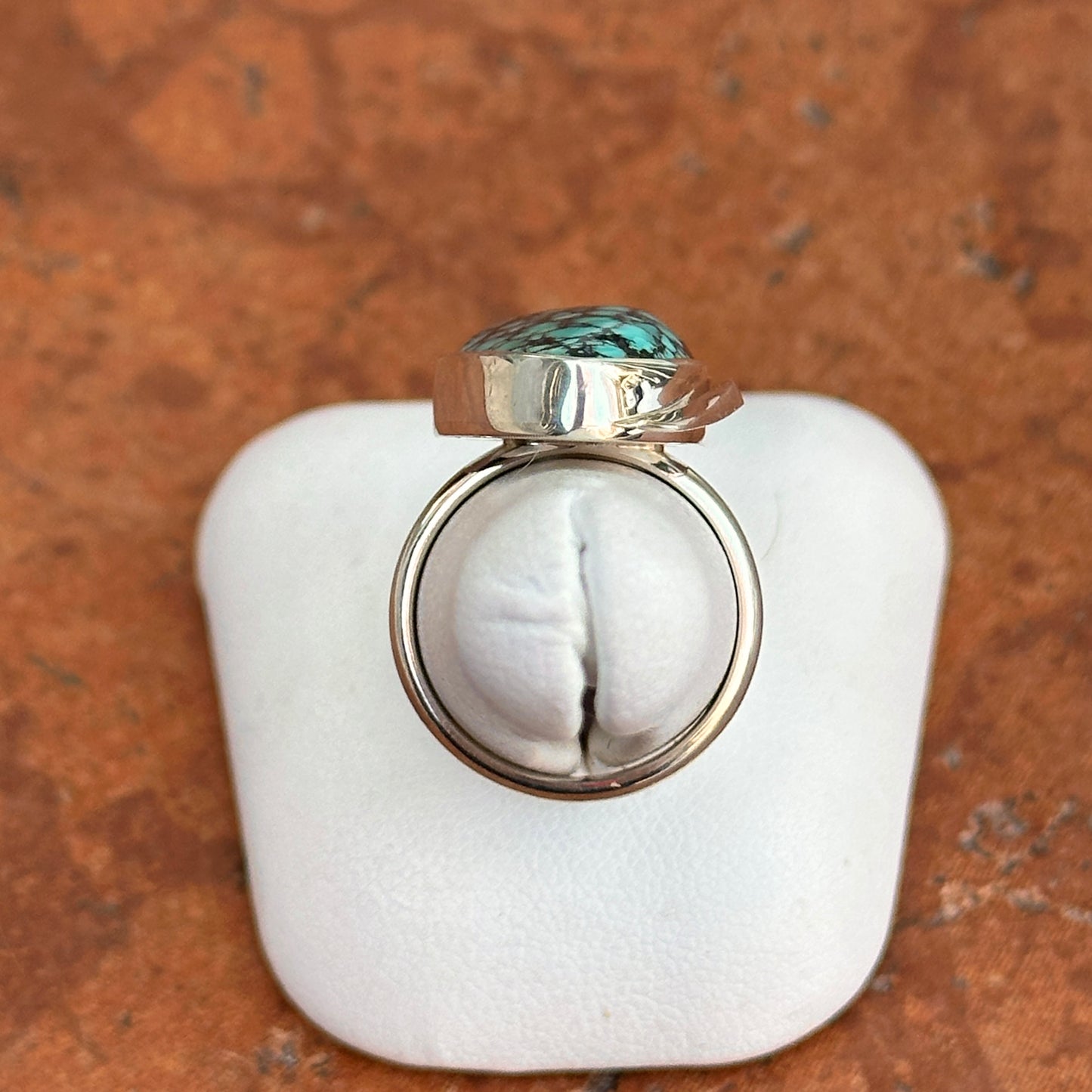 Sterling Silver Irregular Turquoise + Black Diamond Ring