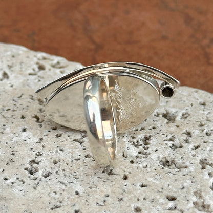 Sterling Silver Irregular Turquoise + Black Diamond Ring