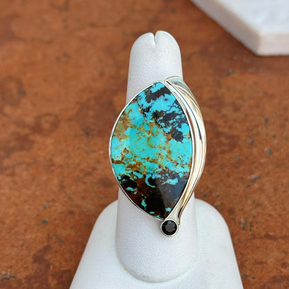 Sterling Silver Irregular Turquoise + Black Diamond Ring
