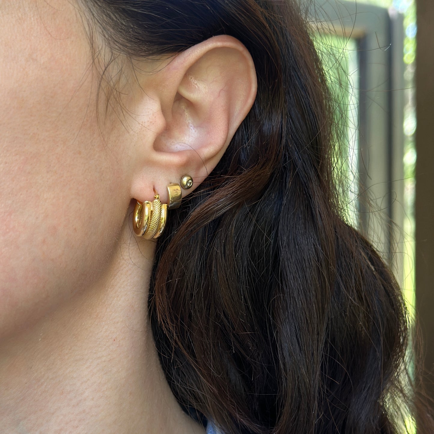 Estate 14KT Yellow Gold Mesh Ribbed Hoop Earrings 16mm