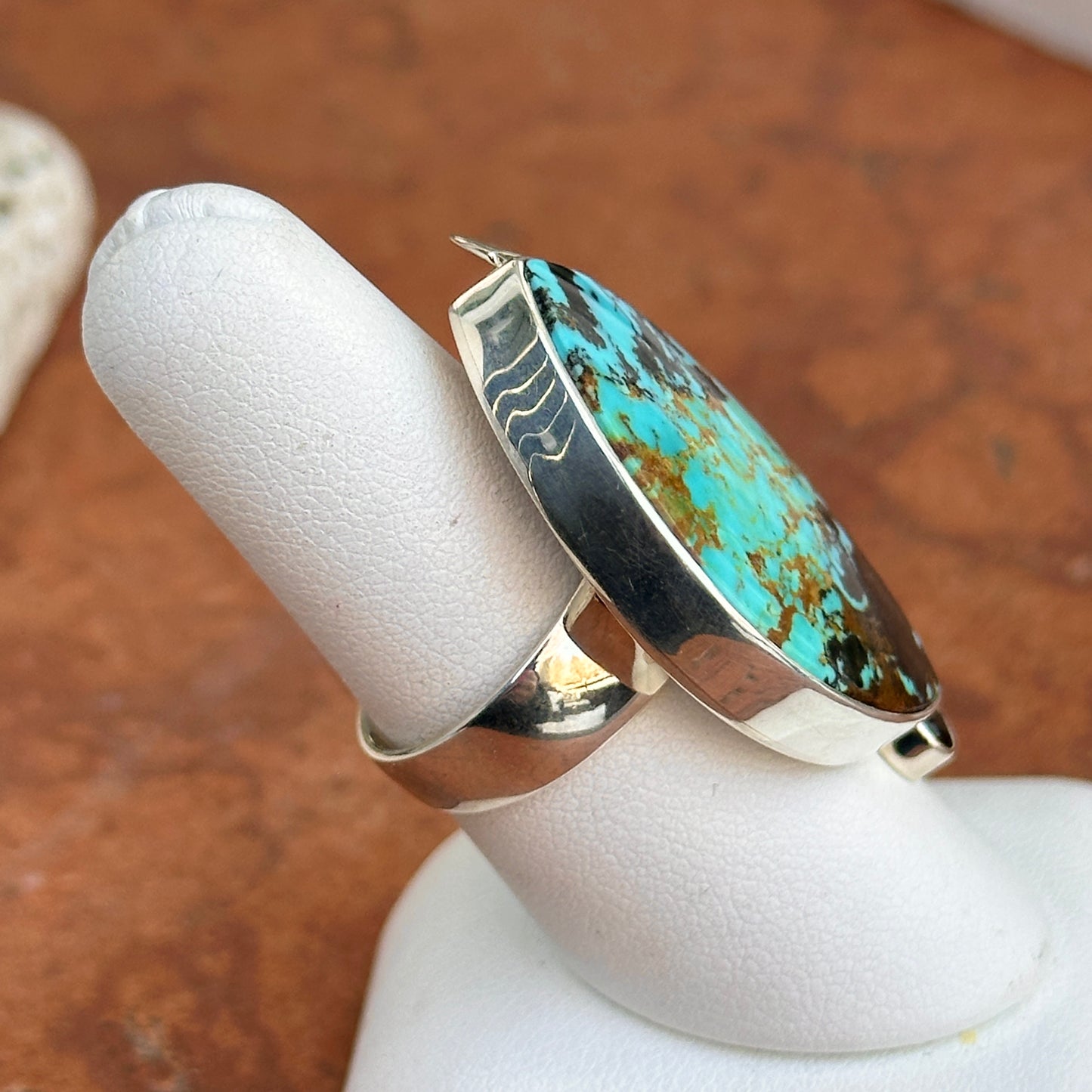 Sterling Silver Irregular Turquoise + Black Diamond Ring