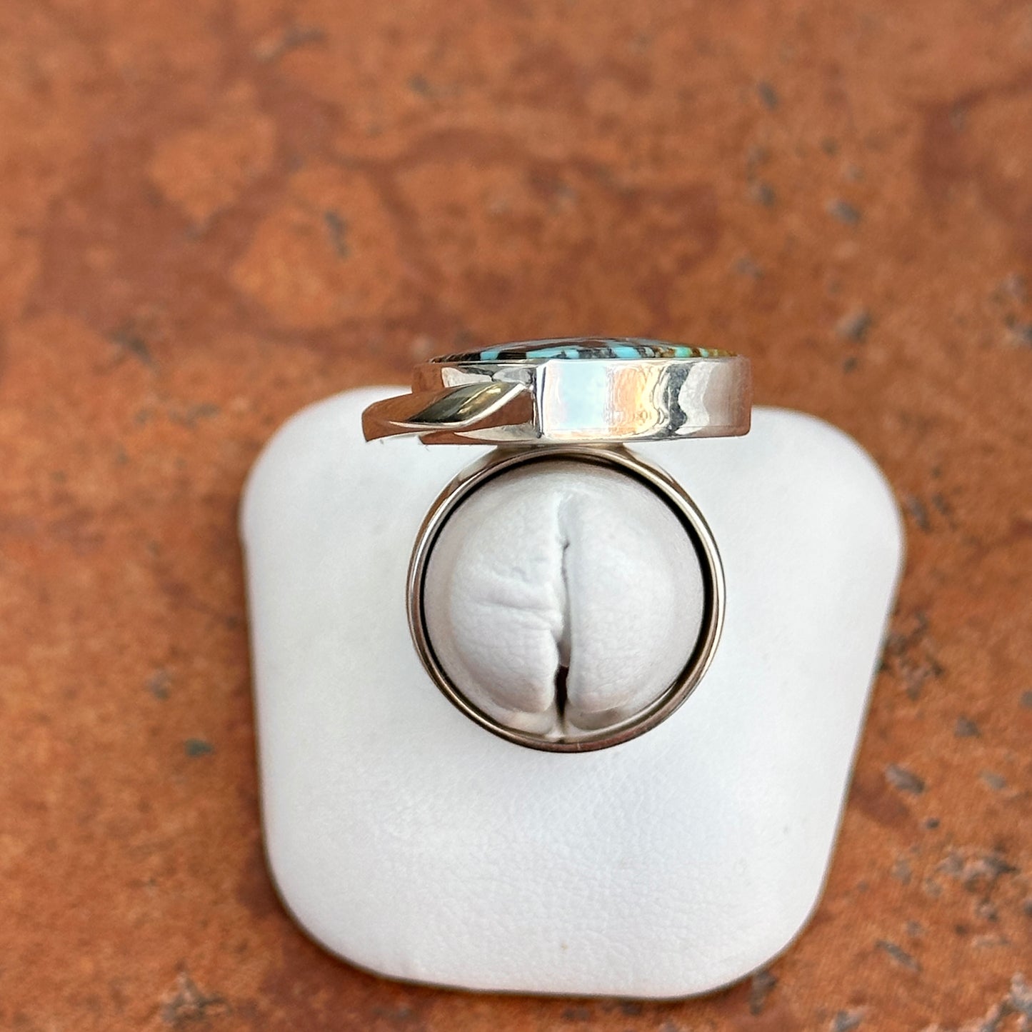 Sterling Silver Irregular Turquoise + Black Diamond Ring