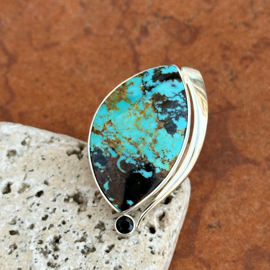 Sterling Silver Irregular Turquoise + Black Diamond Ring