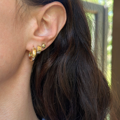 Estate 14KT Yellow Gold Hammered Hoop Earrings 15mm