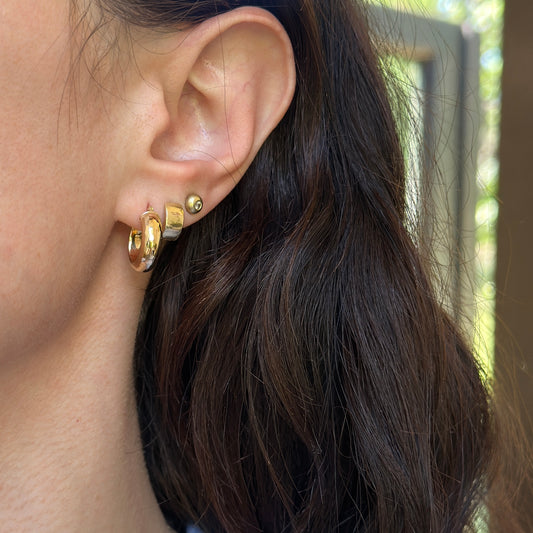 Estate 14KT Yellow Gold Hammered Hoop Earrings 15mm
