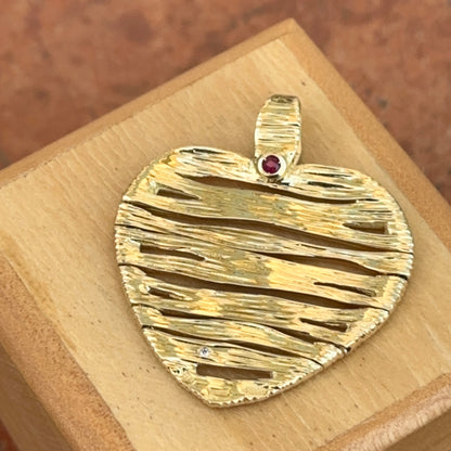 Estate 18KT Yellow Gold Roberto Coin Ruby + Diamond Heart Pendant