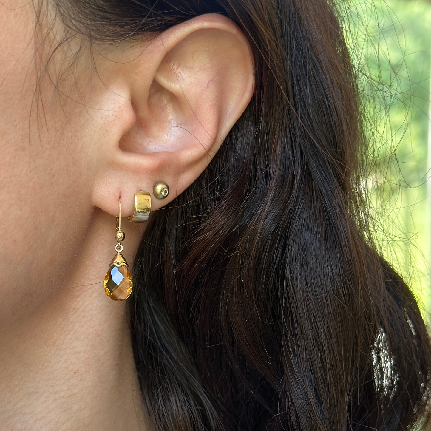 Estate 18KT Yellow Gold Briolette Citrine Lever Back Earrings