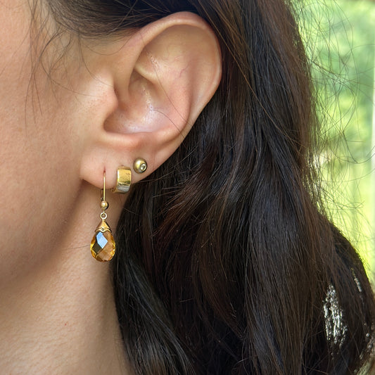 Estate 18KT Yellow Gold Briolette Citrine Lever Back Earrings