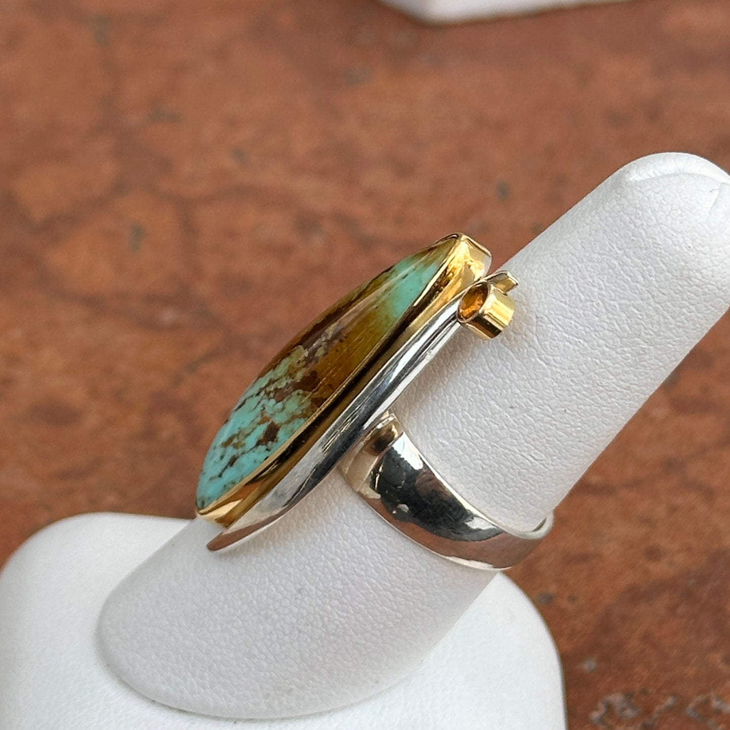 18KT Yellow Gold + Sterling Silver Irregular Turquoise + Citrine Ring