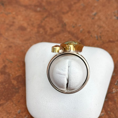 18KT Yellow Gold + Sterling Silver Irregular Turquoise + Citrine Ring