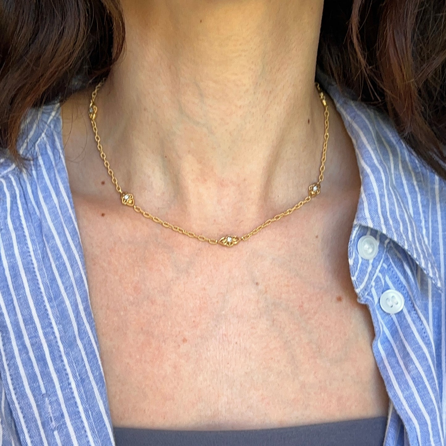 Estate Gabriel & Co. 18KT Yellow Gold Diamond Station Necklace