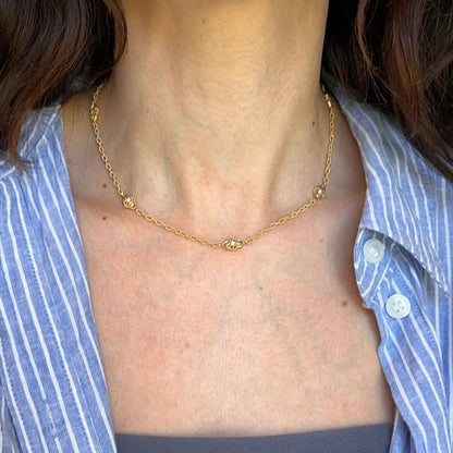 Estate Gabriel & Co. 18KT Yellow Gold Diamond Station Necklace