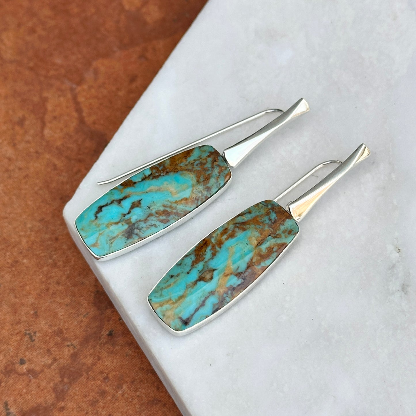 Sterling Silver Rectangle Arizona Turquoise Earrings